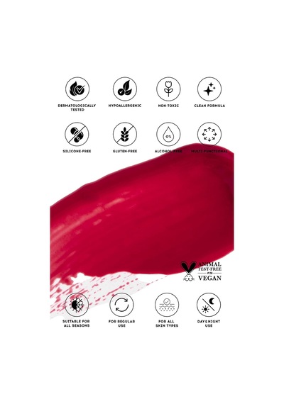 Allık Ruj Göz Farı Glow Tint Deep Red, Nemlendirici Makyaj, 501 Kırmızı, Hyaluronik Asit Peptit Çok Renkli