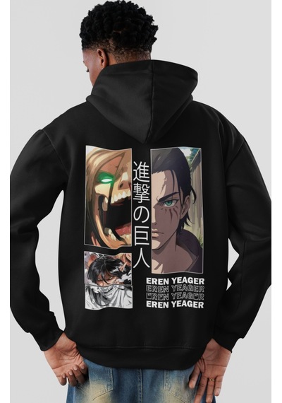 Sevbano Eren Yeager Attack On Titan Anime Sırt Baskılı Unisex Oversize Pe Siyah