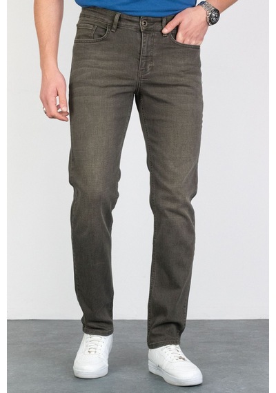 HLT Jeans Erkek Çam Yeşili Regular Fit Likralı Boru Paça Rahat Kesim Jean Kot Pantolon Hlthe001915 kahverengi
