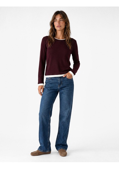 Koton Slim Fit Renk Kontrastlı Katmanlı Uzun Kollu Bisiklet Yaka Tişört Mor 7wak50105ek