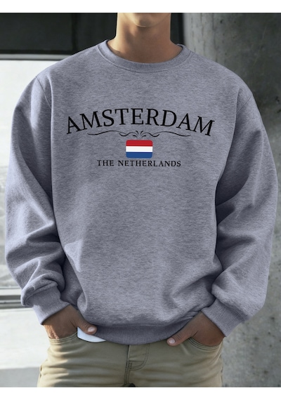 Startmore Startmoreamsterdam Hollanda Baskılar Erkekler Polar Hip Hop Spor Uzun Kollu Bisiklet Yaka Gevşek Kazak Gri