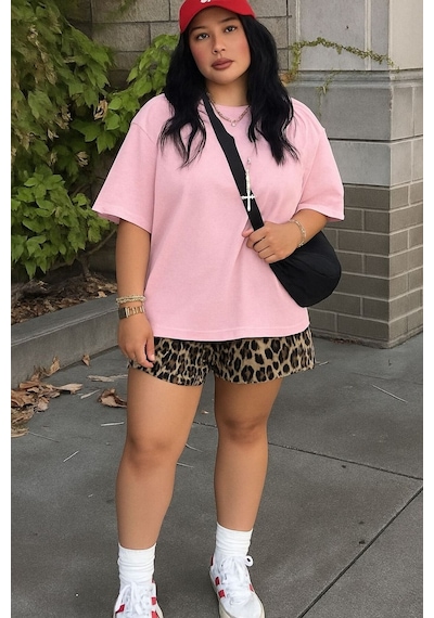 Düz Oversize Unisex Tişört Yb3 Pembe
