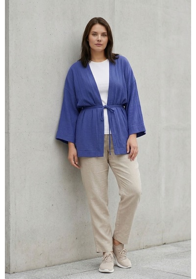 Kadın Mor Kimono Ceket Oversize Bağlamalı Salaş Yazlık Kimono Hırka