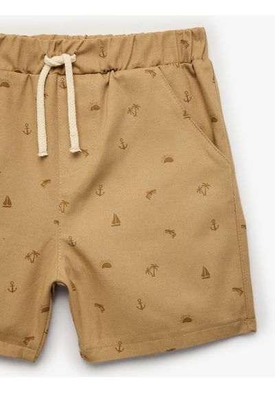 Koton Pamuklu Desenli Beli Bağcıklı Gabardin Şort Deve Tüyü Desenli 7wmb40011tw Camel Desenli