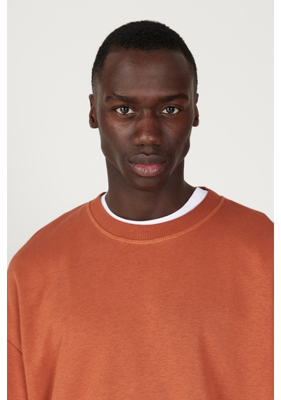 AC&Co / Altınyıldız Classics Oversize Bisiklet Yaka Pamuklu Erkek Sweatshirt Açık Kahverengi