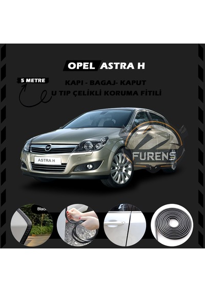 Opel Astra H Oto Araç Kapı Koruma Fitili 5 Metre Parlak Siyah Renk