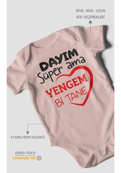 Morivokids Dayım Süper Ama Yengem Bir Tane Kısa Kollu Bebek Body %100 Pamuk Pastel Pembe