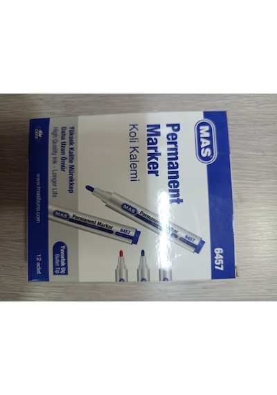 Mas Permanent Marker Koli Kalemi Kesik Uç Mavi 6459 12'li Kutu