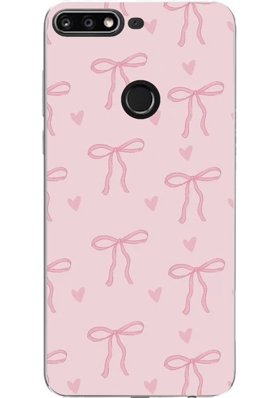 Huawei Y7 2018 - Honor 7c Uyumlu Pembe Kalpli Fiyonklar Baskılı Silikon Kılıf Renkli