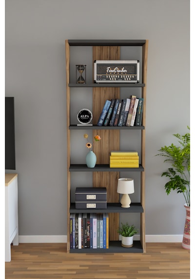 İskandinav Tasarım Çok Raflı Kitaplık 150x50x22 Cm Modern Dekoratif Raf Ünitesi Antrasit - Atlantik Çam İskandinav Tasarım Çok Raflı Kitaplık 150x50x22 Cm Modern Dekoratif Raf Ünitesi Antrasit - Atlantik Çam