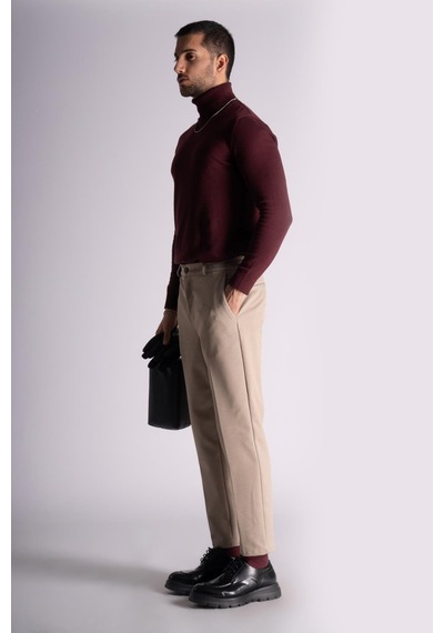 Beli Yarım Lastikli Slim Fit Chino Crop Pantalon Bej Bej