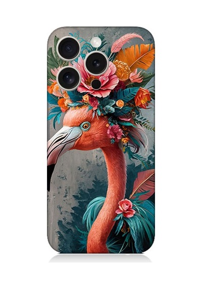 Apple Uyumlu iPhone 15 Pro Çiçekli Flamingo Desenli Silikon Kılıf Silikon