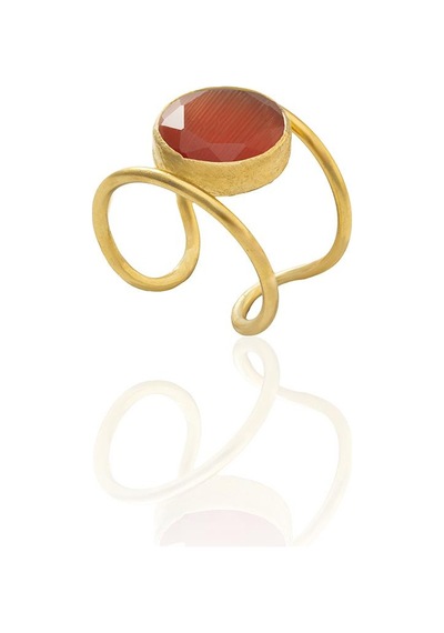 Kadir Jewellery 22 Ayar Altın Kaplama Kadın Zirkon Taşlı Yüzük Kırmızı