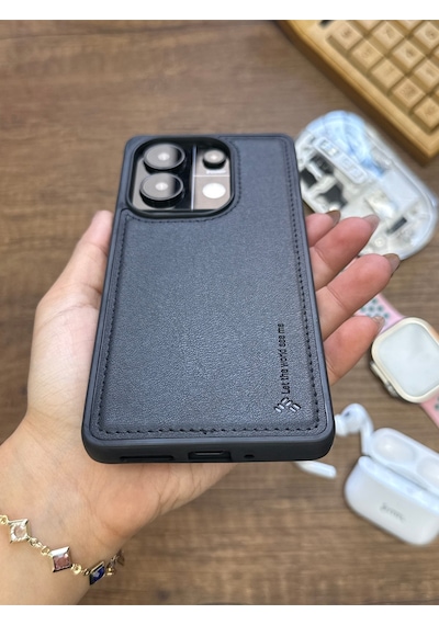 Redmi Note 13 Pro 4g Uyumlu Premium Deri Dokulu Darbelere Karşı Dayanıklı Nazal Silikon Kılıf Siyah