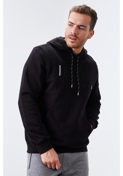 Tommy Life Siyah Nakışlı Kanguru Cep Standart Kalıp Kapüşonlu Erkek Sweatshirt - 87839 Siyah