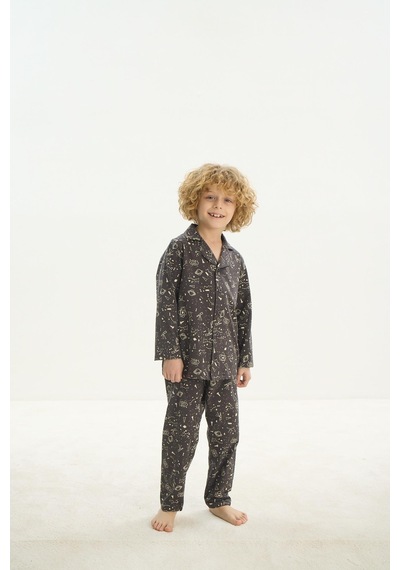 Sevim Erkek Çocuk Uzun Kol Önden Düğmeli Füme Pijama Takım C5t1n7o8 001