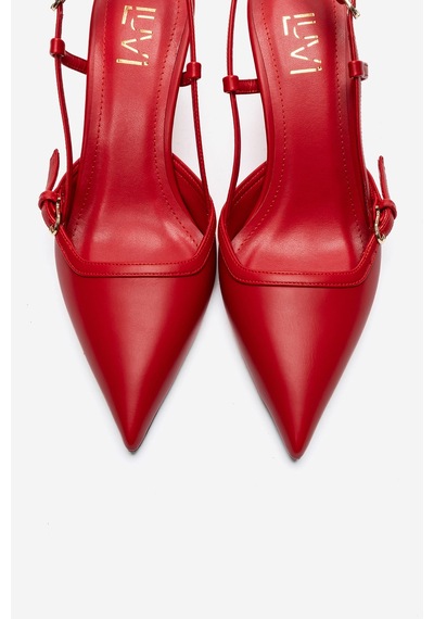 Luvi Shoes Celıa Kırmızı Cilt Sivri Burunlu Kadın Dolgu Topuklu Ayakkabı