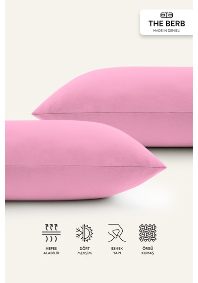 The Berb 2'li Penye Yastık Kılıfı Seti %100 Pamuk 50 X 70 Fermuarlı Pembe