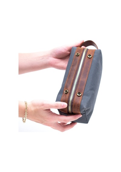 Gillario Design 06 Unisex Kanvas Kumaş+deri Füme-taba Eskitme Dopp Kit
