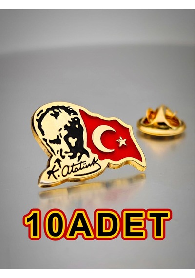 Yörük Tasarım 10 Adet Yörük Tasarım Atatürk&bayrak Yaka Rozeti Altın Kaplama Altın