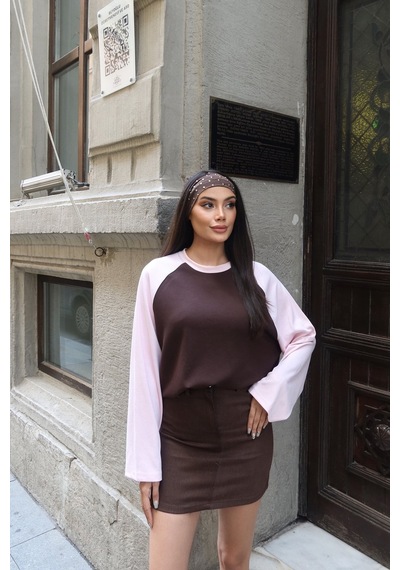 Kechi Woman Oysho Kumaş Çift Renkli Bluz Kahverengi