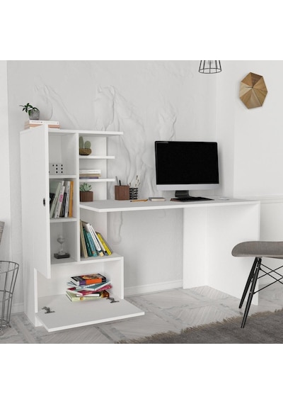 Dekorister Domingos Kitaplıklı Çalışma Masası Beyaz
