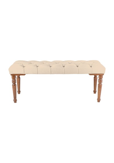 Gazzini Classic Torna Gürgen Ahşap Ayak Chester Model Kapitoneli Krem Puf Bench - Ceviz Ayak