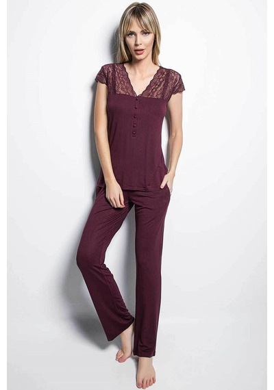 Monamise 18420 Kısa Kollu Pijama Takım - Bordo Bordo