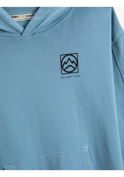 Koton Basic Kapşonlu Sweatshirt Uzun Kollu Baskı Detaylı Pamuklu Mavi 3wkb10700tk 3WKB10700TK653 Mavi