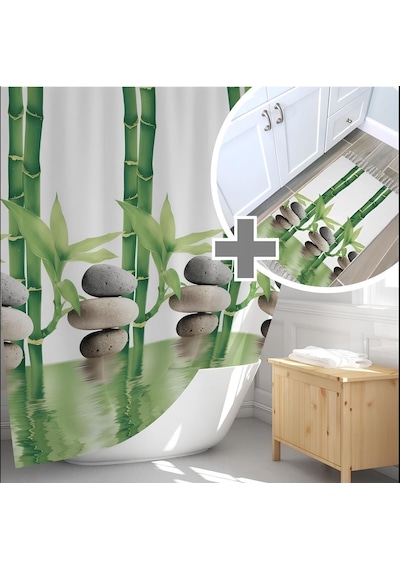 Banyo Paspas Ve Tek Kanat Duş Perdesi 1x180x200 Set Banyo Halısı 10056 Yeşil