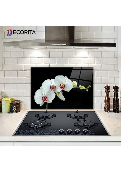 Decorita Cam Ocak Arkası Koruyucu | Zarif Orkide | 40cm x 60cm