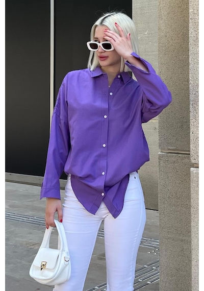 Madmext Mad Girls Mor Oversize Gömlek Mg1369-mor Mor