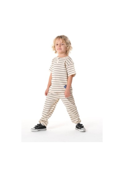 Poala Kids Çizgili Gofre Takım Bej