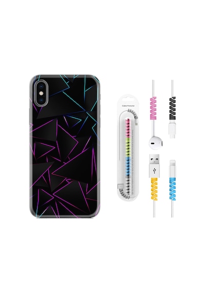 Apple Uyumlu iPhone XS Max Kılıf Kablo Koruyuculu Üçgenler 1852