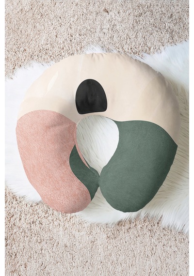 Soyut Pastel Renkli Pamuklu Boyun Yastığı - Modern Minimalist Yeşil Pembe Seyahat Yastığı Tozlu Fırtına Koyu Yeşil
