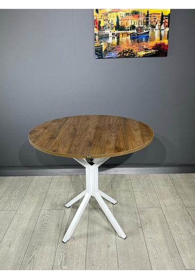 Saray Ceviz Beyaz Yuvarlak Mutfak Masası Yemek Masası Balkon Masası Metal Beyaz Ayak 80 Cm Saray Ceviz Beyaz Yuvarlak Mutfak Masası Yemek Masası Balkon Masası Metal Beyaz Ayak 80 Cm