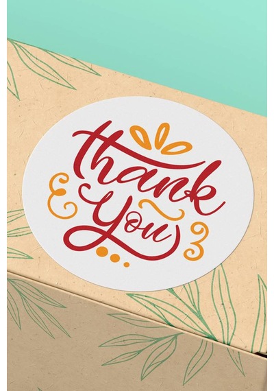 90 Adet Thank You Teşekkür Etiketi Kırmızı Yazılı 3x3cm St2023 Çok Renkli