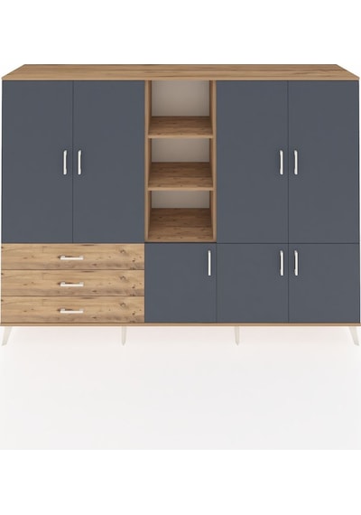 Hyperion Dolap 11 Raflı 3 Çekmeceli 7 Kapaklı 220x44x163 Çam-antr Çam-antrasit/çam