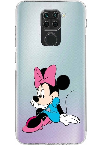 Xiaomi Redmi Note 9 Kamera Korumalı Kapak Minnie Mouse Tasarımlı Şeffaf Kılıf Şeffaf