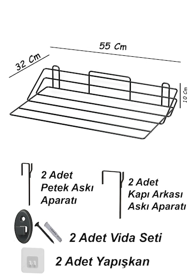 Petek Üstü Çamaşırlık 4 Sıralı Katlanabilir Kalorifer Çamaşır Kurutmalık Kapı Arkası Kıyafet Askısı Siyah