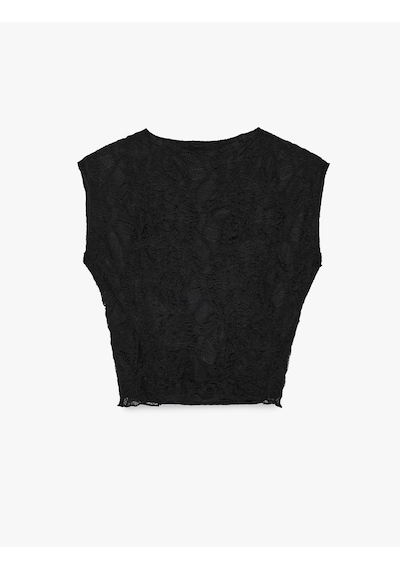 Koton Pencere Detaylı Kolsuz Hakim Yaka Slim Fit Dantelli Bluz Siyah 6sal30146ık