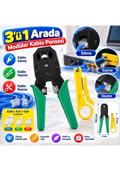 Ers 3ü 1 Arada Modüler Kablo Sıkma,soyma Ve Kesme Pensesi