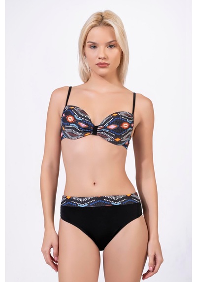 Endeep Kadın Geometrik Dokulu Desenli Balenli Destekli Bikini Takımı Siyah