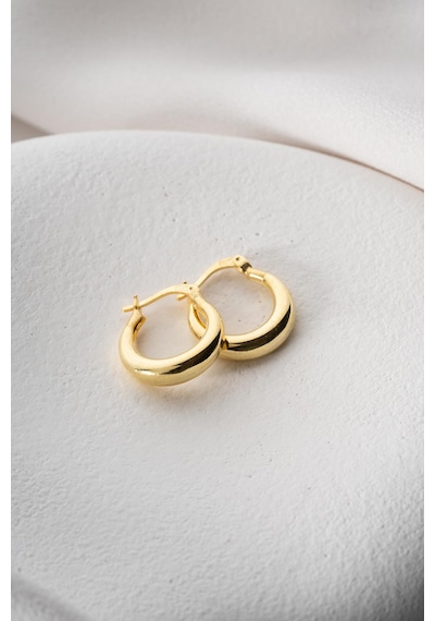 925 Ayar Gümüş Gold Rengi Sade 15 Mm Şarnel Küpe Gold
