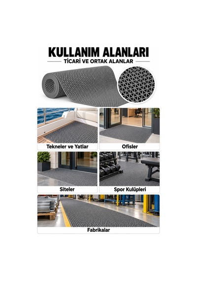 Hortumtech Zmat Yıldız Paspas Kaydırmaz Pvc Islak Zemin Duş Havuz Su Tahliyesi 5 Mm - Gri 120 X 1400 Cm