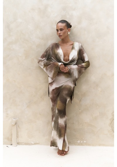Mai Collection Mai Studios Co. Pnaisyonist Uzun Kol Yeşil Crop Etek Takım Yeşil
