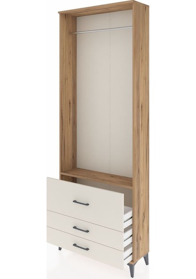 Arges Dolap Tek Raflı 3 Çekmeceli Tek Askılı 88x30x243 Çam-ay... Çam