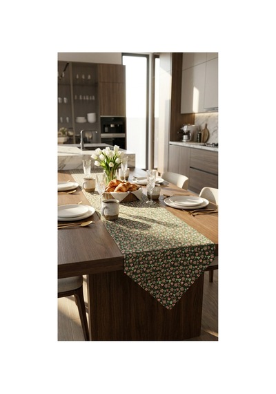 %100 Pamuk Siyah Şeker Desenli Kumaş Üçgen Runner 40x110 Siyah - 891036095 Siyah
