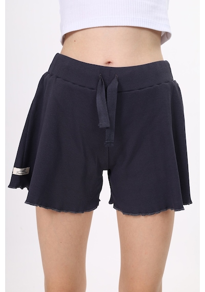 Toontoy Kız Çocuk Beli Lastikli Basic Fitilli Şort - Paça Detaylı Füme