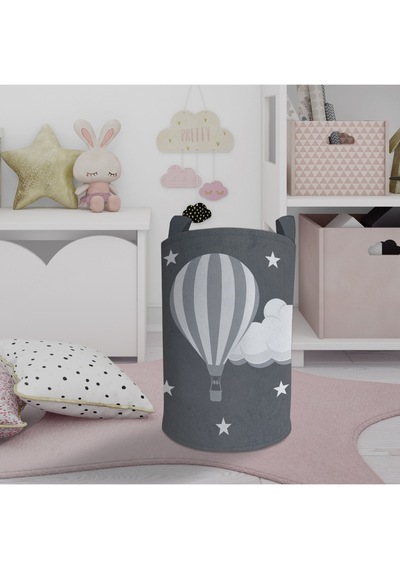 Mekta Home Bebek Ve Çocuk Odası Bulutlu Yıldız Ve Uçan Balon Desenli Oyuncak Sepeti Renkli Çok Renkli
